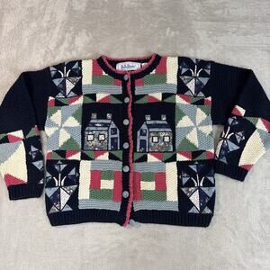 Vtg Belle Pointe Sweater S Quilted Patchwork Cardigan Cottagecore Grandma Patch